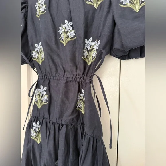 AGUA BY AGUA BENDITA Embroidered Samba Maxi Linen Dress in Navy - Picture 3 of 7